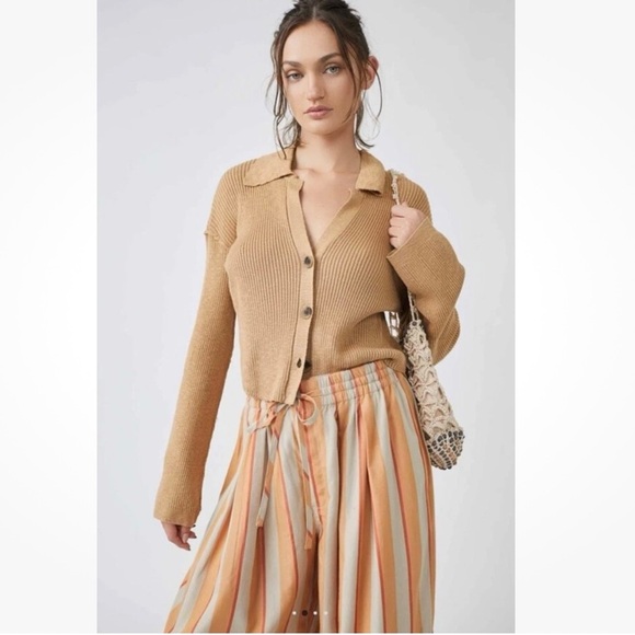 NWT Free People Ella Sweater Cardigan Shirt in Iced Coffee Size M - Picture 4 of 15